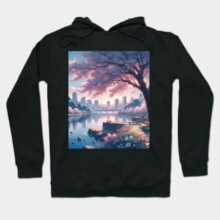 The Cherry Blossom and Lake - Anime Drawing Hoodie